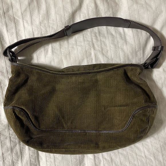 Rare Vintage Lacoste Womens Ladies green Corduroy Shoulder Bag Baguette Fashion - Picture 2 of 4